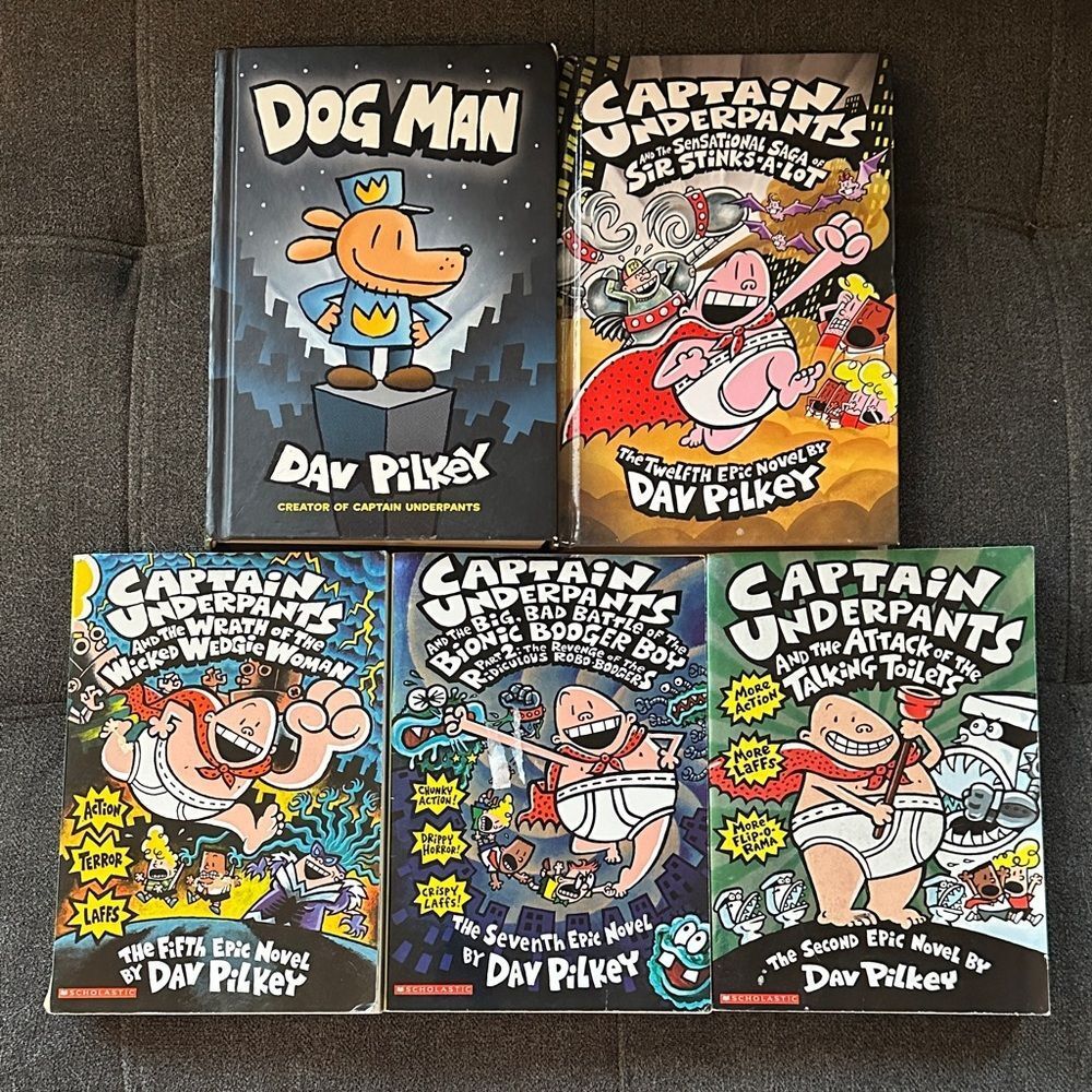 Scholastic Dog Man and Captain Underpants Book Set - 5 books by Dav Pilkey